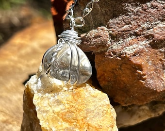 clear quartz wire wrapped crystal necklace