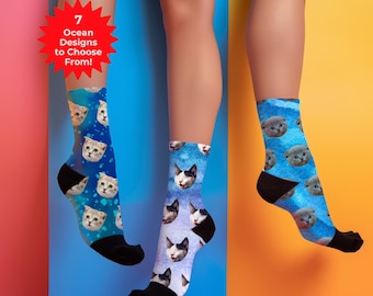 Custom Cat Socks, Personalized Socks with Photos, Customized Socks for Pet Lovers, Custom Gift for Coworker, Unique Gift for Cat Owner