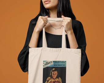 Halloween Vintage Postcard Tote Bag, Vintage Collier's Magazine Berlin Halloween Edition Cotton Canvas Tote Bag.