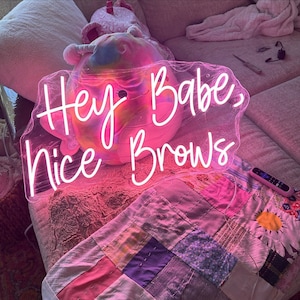 Hey Babe Nice Brows LED Neon Sign，Handmade Neon Sign Eye-catching Neon Lights for Hair Beauty Salon and Custom Neon Business Sign