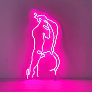 Insegna al neon maschile, arte maschile, arte corporea maschile, arte murale maschile, arte a una linea, arte murale del corpo maschile, arte dell'amore gay