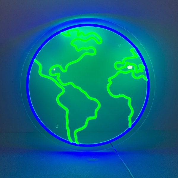 Earth Neon Sign, Earth Neon Light, Earth Planet Wall Decor, Globe World Home Bedroom Wall Decorations
