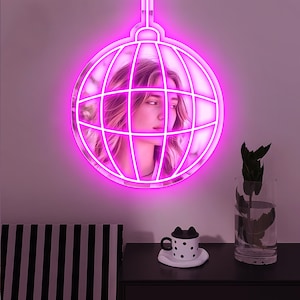 Pink Disco Mirror Neon Sign, Disco Mirror Wall Decoration, Mirror Disco Ball Sign for Retro Party Decor, Disco Themed Decor Sign