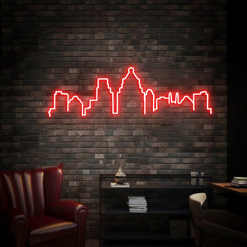 Houston City Neon Sign Skyline Led Sign Houston City Wall Etsy