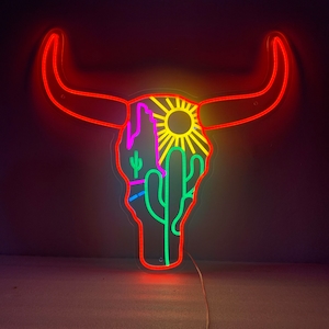 Western Desert Cow Skull, Led Neon Sign, Western Wall Decor, Western Desert Decor, Gift for Men