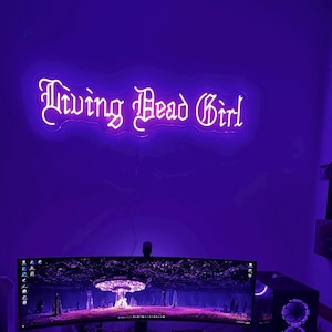 Insegna al neon Living Dead Girl, decorazione per la stanza di una ragazza gotica, insegna gotica, decorazione per la camera da letto in stile gotico, regalo di compleanno gotico, parete artistica gotica
