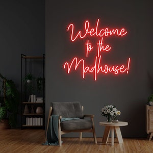 Willkommen im Irrenhaus Neon Schild für Esszimmer Dekor, verrücktes Haus Schild, Küche Schild, lustige Zitate Schild
