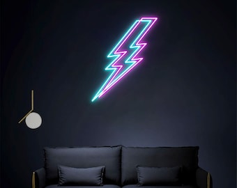 Lighting Bolt Neon Sign, Thunder Bolt Lightning Wall Decor, Custom Lightning Gaming Room Decor, Bolt Art