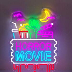 Horror Movie Neon Sign, Scary Movie Neon Sign, Movie Cinema LED Light, Halloween Movie Theater Decorations, Home Movie Neon Light Wall Decor