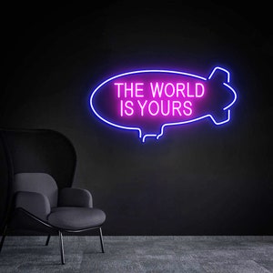 The world is your Neon Sign, Custom Neon Sign Bedroom, Personalized Gift Wall Decor
