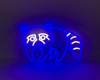 Raccoon Neon Sign, Raccoon Decor, Animal Led Sign, Cute Raccoon Room Decor with Remote