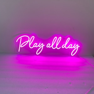 Gioca tutto il giorno, insegna luminosa al neon a led, insegna da parete per sala giochi, decorazione per sala giochi, regali per bambini