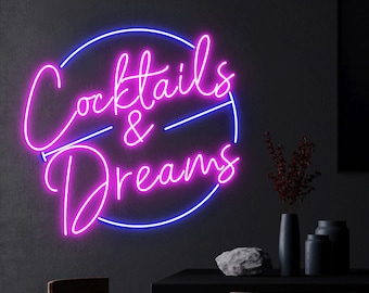 Cocktails and Dream Neon Light, Cocktails Bar Wall Decor Art, Cocktails Bar Sign, Custon Neon Sign Bar