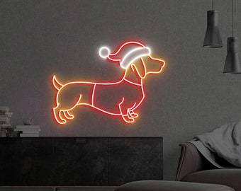 Christmas Dachshund Neon Sign, Christmas Dog, Dachshund Mom Gift, Dog Neon Sign, Dog Christmas Gift, Dachshund Gift