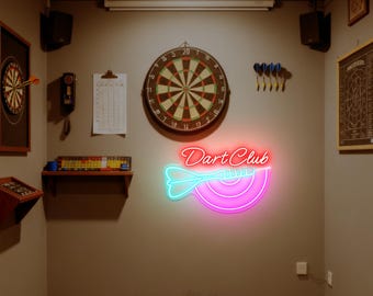 Dart Club LED Neon Sign – Personalized Dart Room Decor for Players, Teams, Game Rooms, Bar Walls, and Dart Man Cave Lighting, Darts Gift