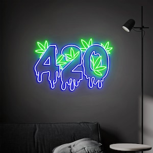 Insegna al neon 420 Weed Leaf, insegna al neon per decorazioni Stoner Shop, luce dell'insegna al neon Marijuana Wedd Store, insegna alla cannabis 420