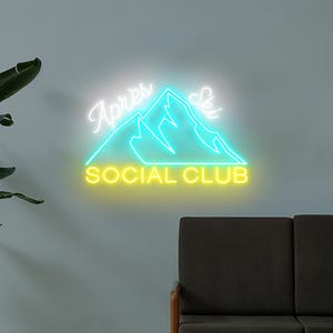 Apres Ski Social Club Neon Sign, Apres Ski Mountain for Home Wall Decor, Ski Bar Party, Après Ski Decor, Retro Ski Club Sign, Ski Vibes