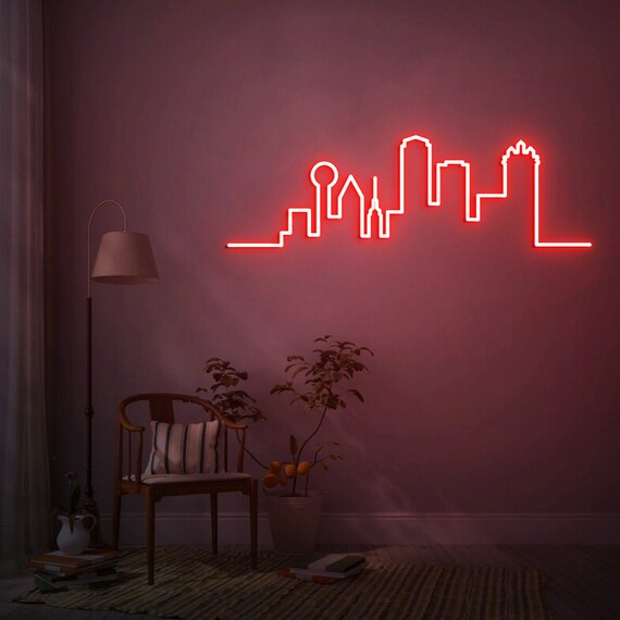 Dallas Texas City Skyline Neon Sign, Dallas Skyline Wall Decor