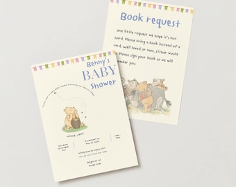 Vintage Winnie the Pooh Baby Shower Invitation Book Request Card  + | Editable Template – Classic Storybook Theme