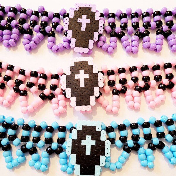 Coffin pastel kandi leg garter/choker,casket garter,coffin garter,kawaii garter,pastel goth,goth gift,alt gift,goth wedding,casket jewelry