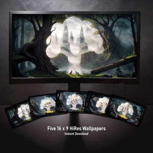 5 Wölfe in Waldlandschaften Forest Silhouette Inspiriert Wallpaper 4k HiRes Instant Download