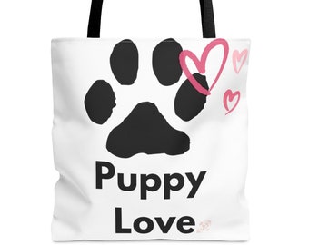 I Love Puppy Tote Bag, Canvas Dog Bag, Retriever Shopping Bag, Reusable Bag, Summer Essential Dog Totes, Dog Owner Gifts
