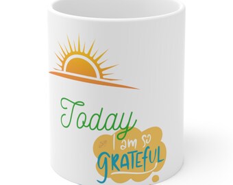 Grateful Sunrise Kaffeetasse: Erntedankgeschenk, 11 Unzen Keramik