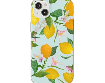 Lemon Tree Phone Case, Yellow Fruit Leaf Cover, Florals Flexible Phone Case, Cute Citrus Pattern Cover, Lemon Pattern Cover for Phone