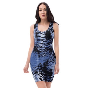 Mikrofaser Stretch Denim Animal Print Damen Bodycon ausgestattet Kleid