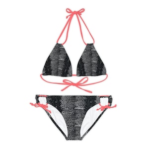 Black Snakeskin Sexy Two Piece Bikini Swimsuit, Halter Top