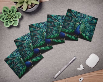 Cartão de felicitações de animal pavão, em branco por dentro