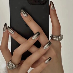Dark Glory | White French Nails|Girly Nails|Classic Nails|Handmade Press on nails| 100% Handmade|