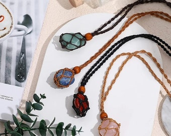 Adjustable cord necklace crystal  hemp rope cord crystal holder mindfulness tool wax macreme rope necklace Dicaré crystal gift FREE SHIPPING