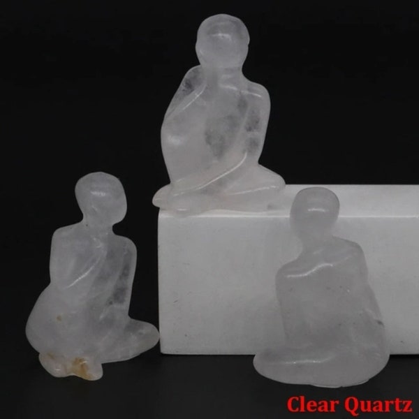 Clear Quartz Thinker crystal figure 1.6" Natural quartz handcarved figurine yoga statue healing crystal meditation home  office decor