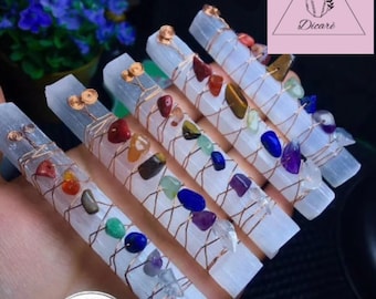Selenite Sticks Healing Crystals  7 Chakra Selenite Stick Crystal Beads Jepsen Sticks Wand gifts for crystal lover FREE SHIPPING
