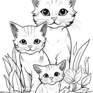 colouring pages printableCute Girl and Cat Colouring Sheets | Digital Download for Children
