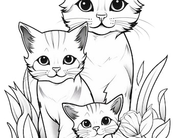 colouring pages printableCute Girl and Cat Colouring Sheets | Digital Download for Children