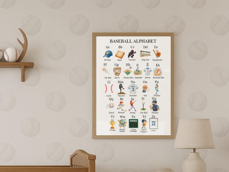 Baseball Alphabet Nursery Print: Watercolor Sports ABC (digital ...