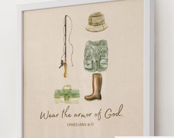 Fishing Boy Nursery Wall Art – Fishers of Men Bible Verse, Christian Fish Print, Kids Sunday School Art, Digital Download
