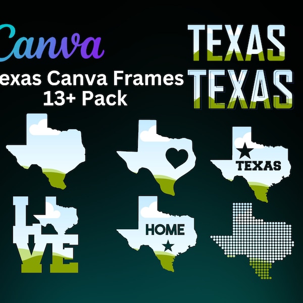 Texas Canva Frames - Editable Canva State Frame Template - Easy Drag and Drop - Design Digital Element - Add Your Own Pattern on CANVA