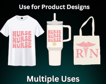Pacote Wavy Nurse Canva PNG SVG para Enfermeiros - Modelo Editável - Produtos de Presente para Enfermeiros e Elementos Digitais - Download Instantâneo de Papel para Enfermeiros