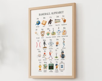 Baseball Alphabet Nursery Print: Watercolor Sports ABC (Digital Download)