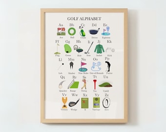 Golf Alphabet Nursery Print, Watercolor Golf Wall Art, Kids Room Decor, Golf Print ABCs Nursery Art, Boys Room Print, Golf-Themed Kids Art