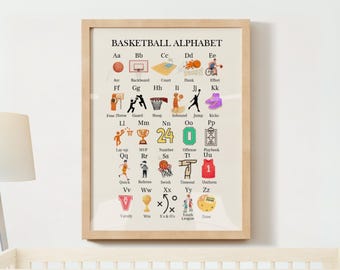 Basketball Alphabet Nursery Print: Modern Baby Boy Room Decor (Digital Download PNG/PDF)