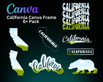 Molduras California Canva - Modelo de moldura editável do estado da Califórnia - Fácil de arrastar e soltar - Design de modelo digital - Seu próprio design SVG, PDF