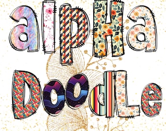 8 set of Spring floral Doodle Letters Alphabet PNG,  Summer Doodle, Hand Drawn Upper and Lower Case, Numbers Alpha Pack Digital Download