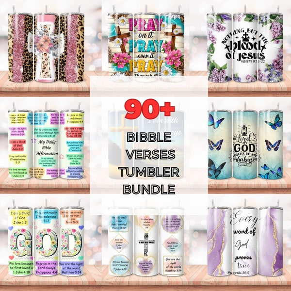 90+ Bijbel Tumbler Wrap Bundle, Christelijke Bijbelverzen Sublimatie Ontwerpen, Faith Tumbler, Christian Tumbler PNG, Christian Quotes Tumbler