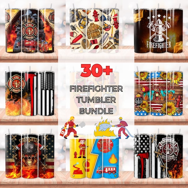 30+ Firefighter Tumbler Bundle Women Fire fighter Life Thin Red Line Flag Flames, 20oz Skinny Tumbler Wrap Design, PNG, Straight tumbler