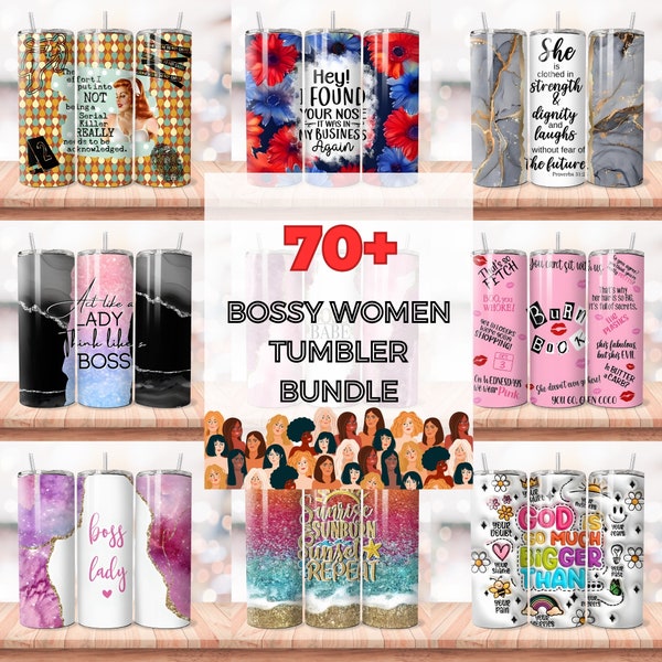 70+ Bossy Women Tumbler PNG, 20 OZ Skinny Tumbler Wrap Design, Inspirational Gift Women Power Tumbler, Straight Sublimation Wrap Design PNG
