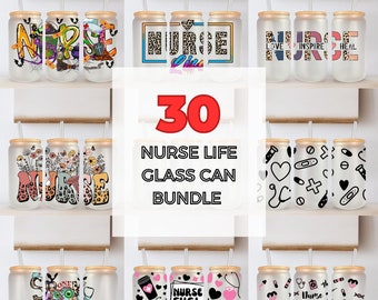 30 Nurse Life Glas kann Bündel wickeln, Krankenschwester Life Doodle, 16 Unzen Glas Dose Png Design für Sublimation, Nurse Kraftstoff digitaler Download Png